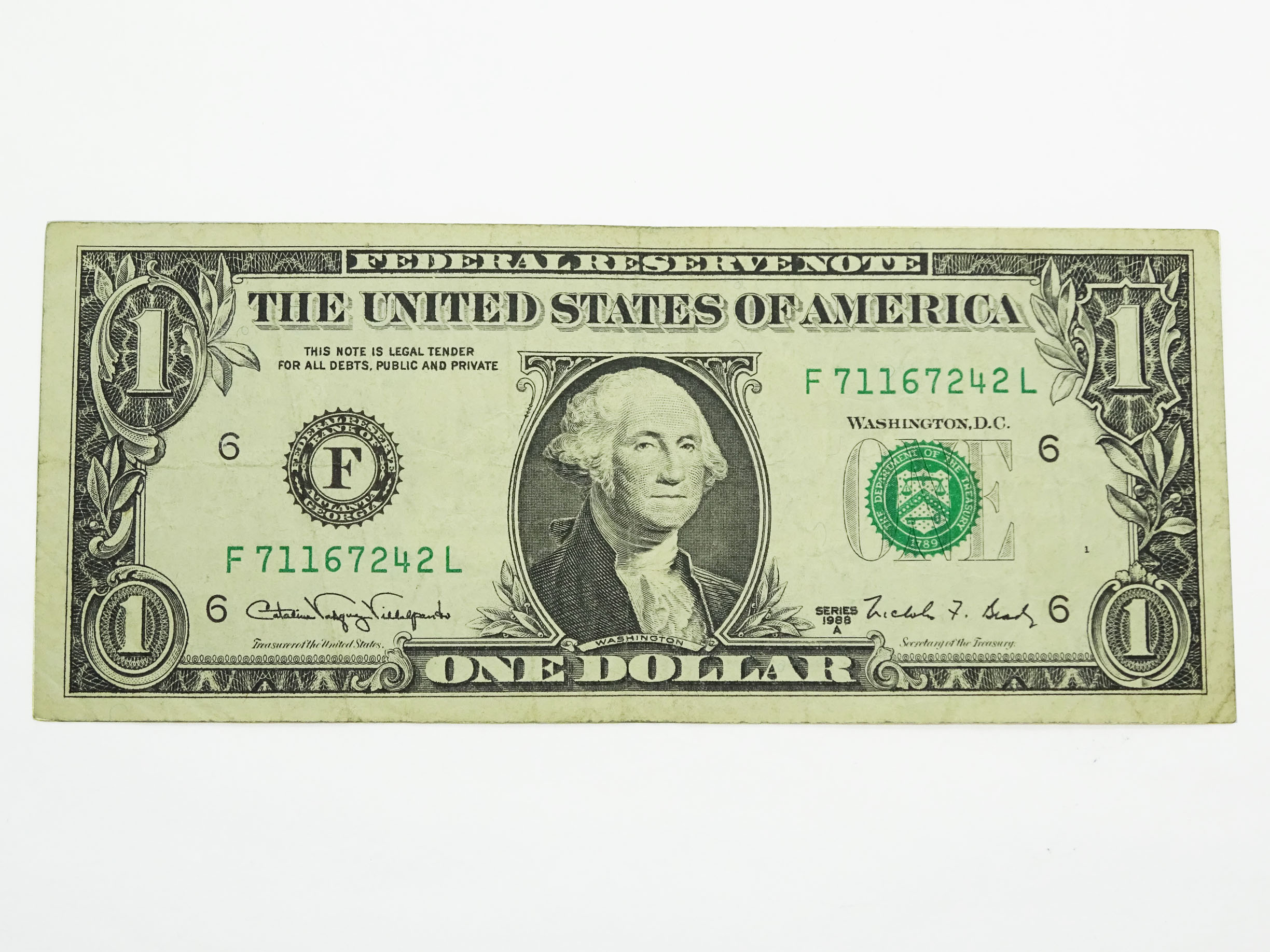 1988A $1 Web Note One Dollar Bill Experimental Press FRN #1917-G Bird In Corner Of $1 Bill