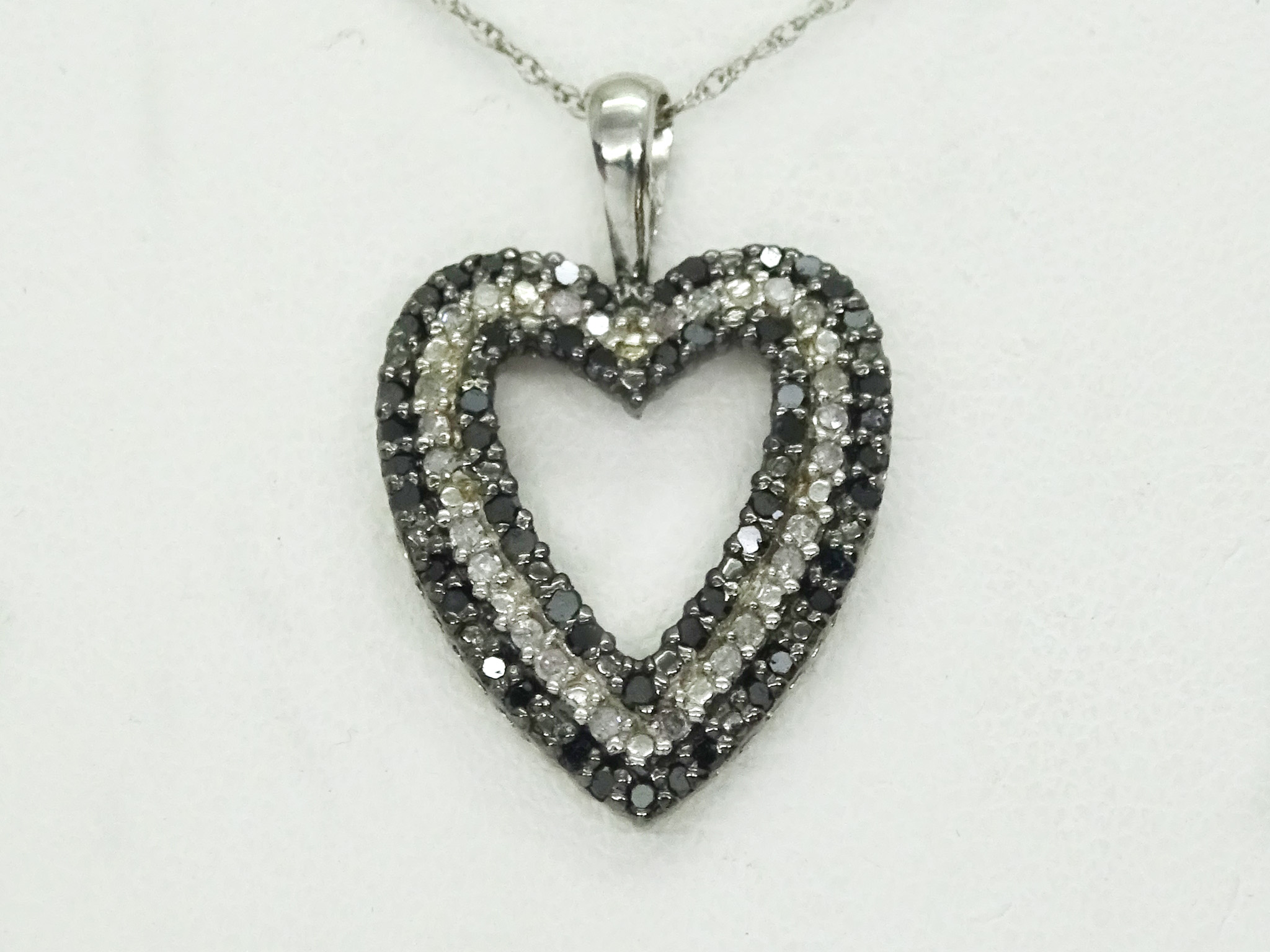 10k white gold black and white diamond heart pendant necklace Black White Diamond 10k White Gold Open Heart Pendant Chain Necklace 18 Jewelry Coin Mart