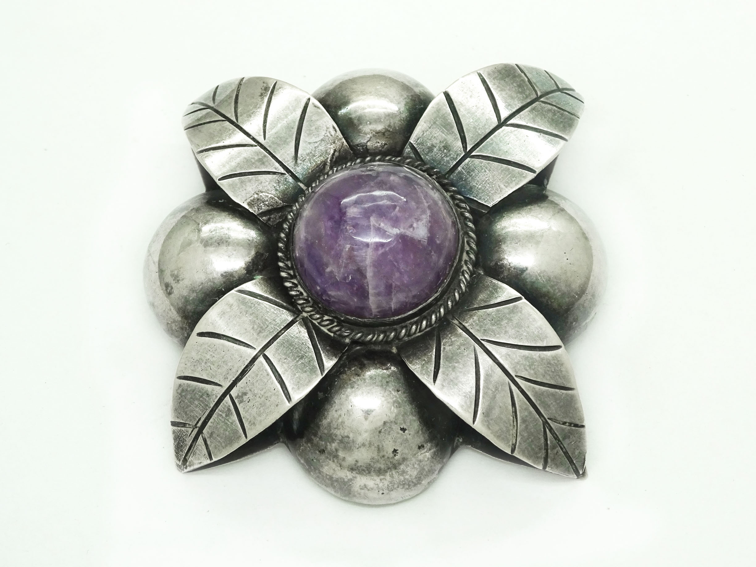 Large Amethyst Round Cabochon Flower Brooch Pin Mexico Sterling Silver -  Jewelry & Coin Mart, Schaumburg, IL