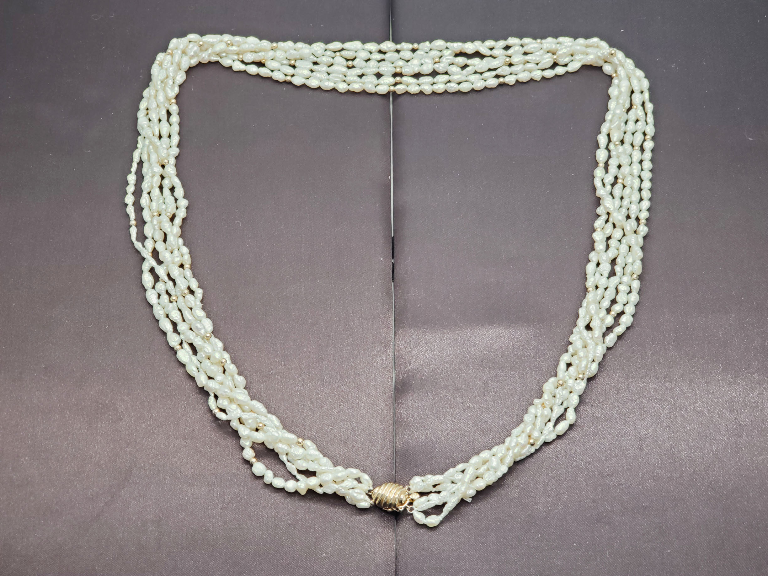 Angel Skin Multi-Strand Bead & Carved Tube Coral Bead Necklace 14k Gold 36″  - Jewelry & Coin Mart, Schaumburg, IL