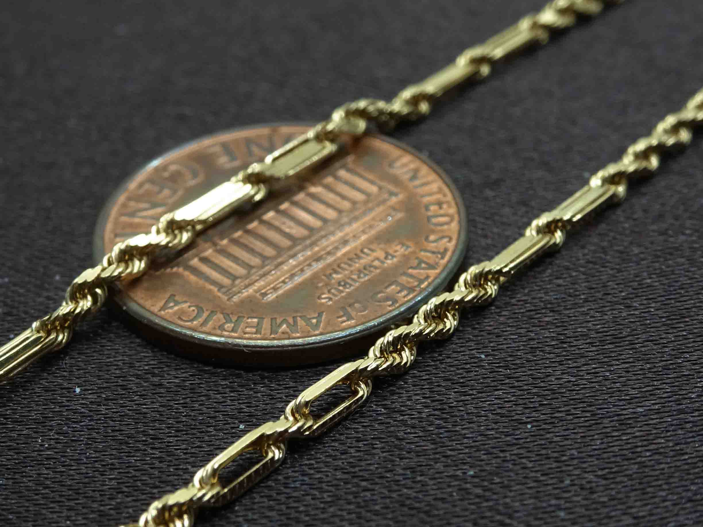 1.5mm Rope Bar Link Chain Necklace 14k Gold Oroamerica 18
