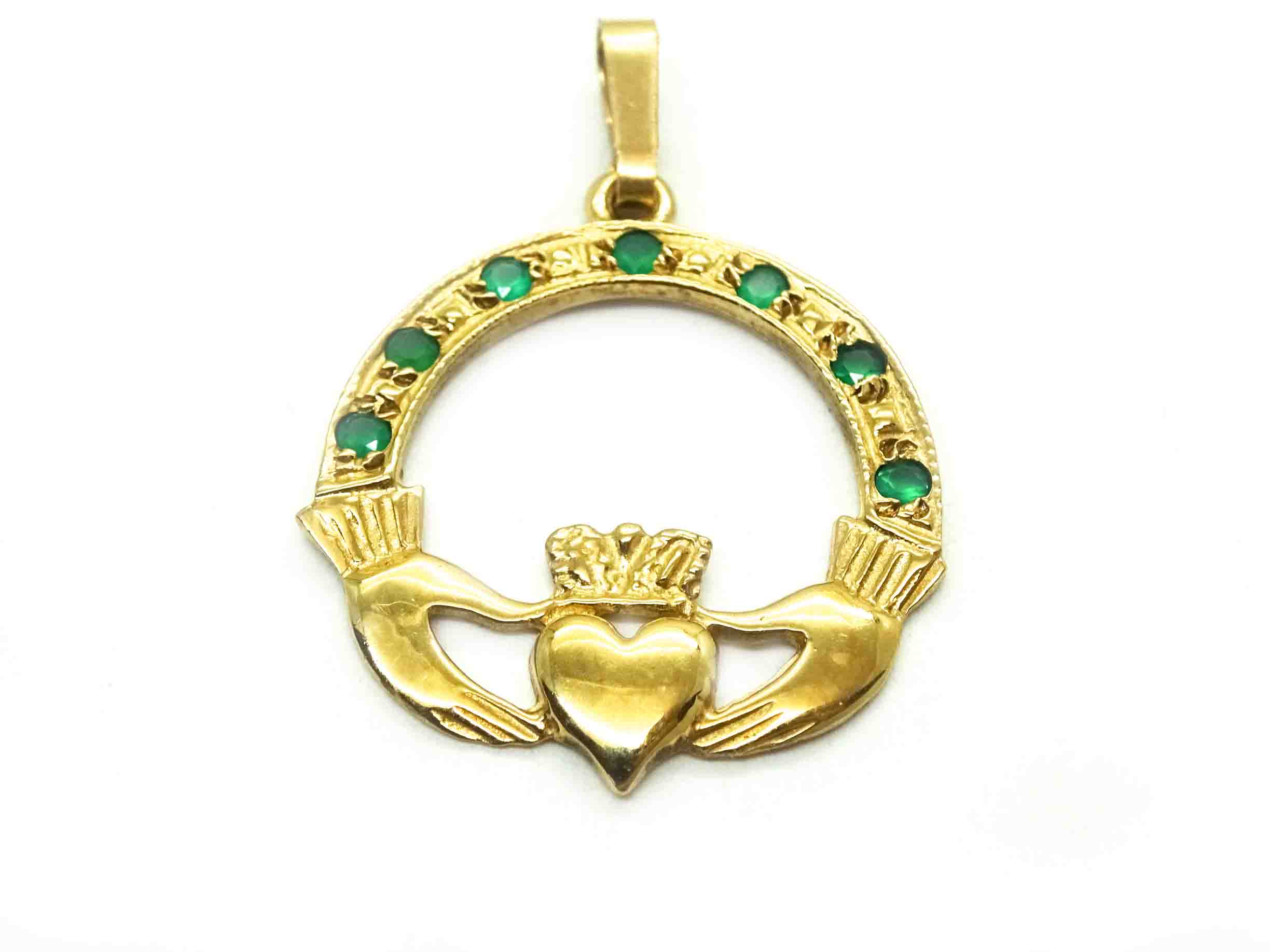 10K Claddagh Trinity Emerald Diamond Pendant | Blarney